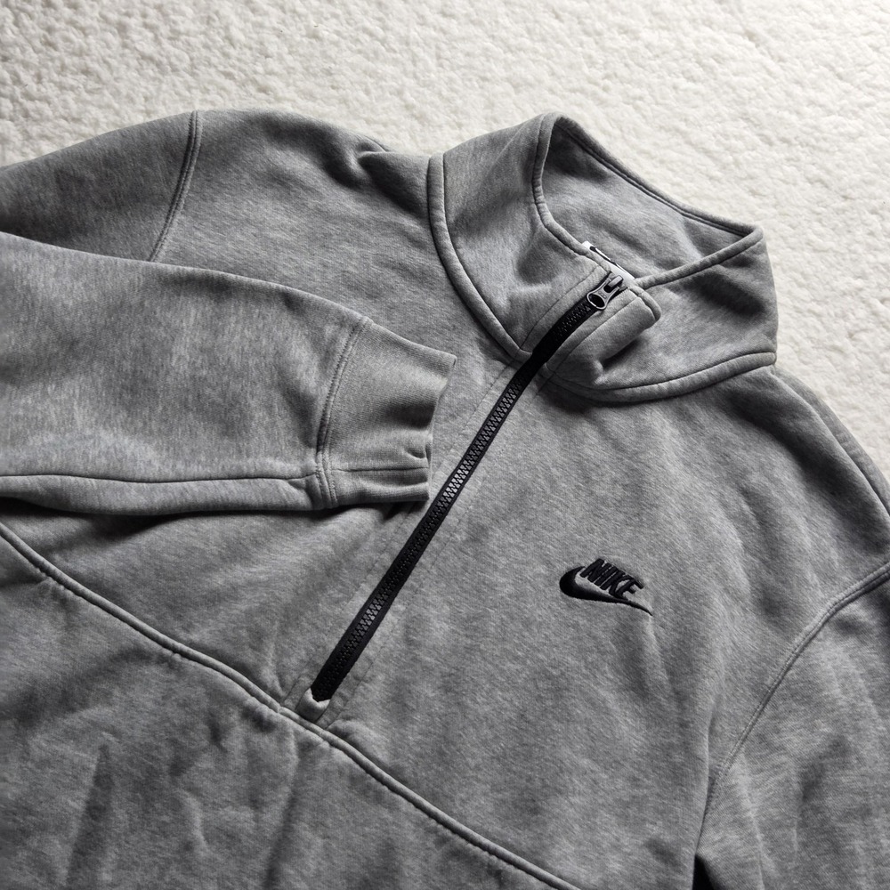Nike Sweatshirt Mens Small Gray Fleece Half Zip Mock Neck Pullover Logo